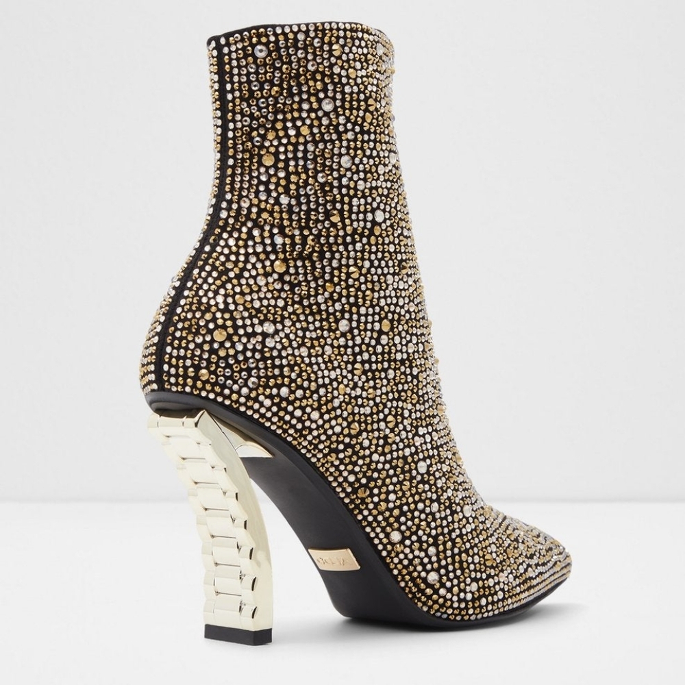 NEW Aldo Black/Gold Studded Lure Curved Heel Ankle Booties 6 - Picture 7 of 12